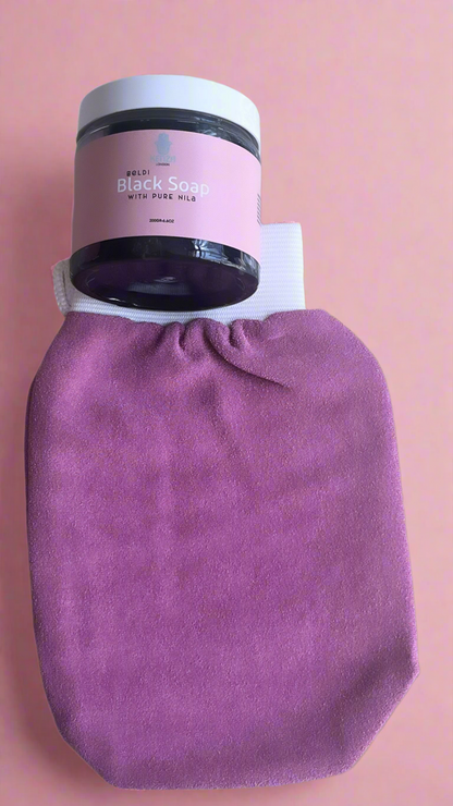 Nila Hamam Ritual Set: Black Beldi Soap & Kessa Glove"