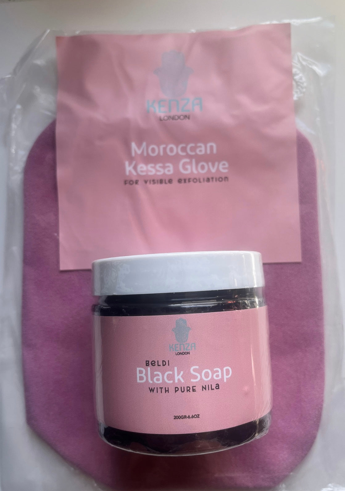 Nila Hamam Ritual Set: Black Beldi Soap & Kessa Glove" - KENZA LONDON
